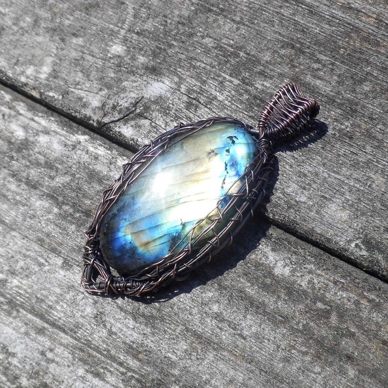 Blue Labradorite Large Rainbow Labradorite Pendant Necklace Rainbow crystal Bohemian jewelry Summer jewelry Wiccan Gold labradorite
