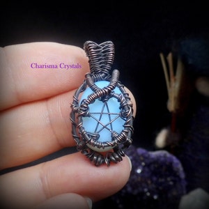 Opalite Pentacle pendant Necklace, pentagram necklace, Opalite jewelry, pagan jewelry, wiccan jewelry, Fantasy jewellery,