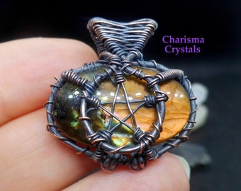 Labradorite Pentacle Pendant Necklace, Protection talisman, Gothic jewelry, Pagan necklace, Witchy gifts, pagan jewelry, protection amulet,