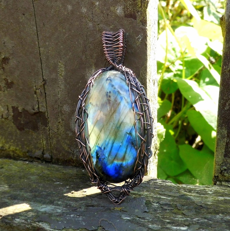 Blue Labradorite Large Rainbow Labradorite Pendant Necklace Rainbow crystal Bohemian jewelry Summer jewelry Wiccan Gold labradorite