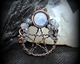 Moonstone Pentacle pendant Necklace, pentagram necklace, Moonstone jewelry, pagan jewelry, wiccan jewelry, pentacle jewellery,