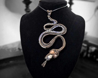 Snake large pendant Necklace, Snake necklace, Statement jewellery, Serpent jewellery, Mythical creature, reptile pendant,