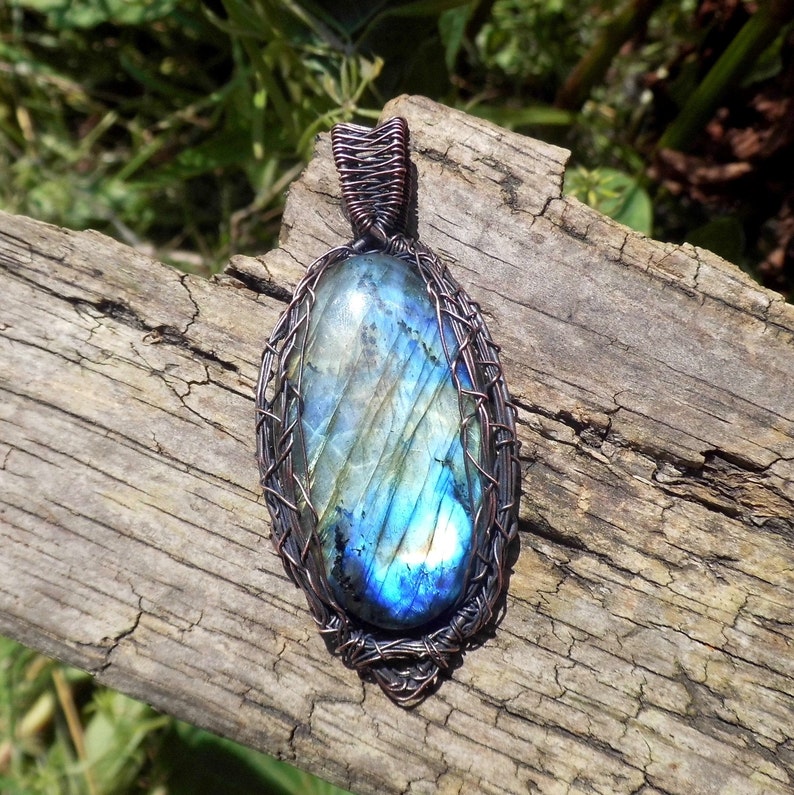 Blue Labradorite Large Rainbow Labradorite Pendant Necklace Rainbow crystal Bohemian jewelry Summer jewelry Wiccan Gold labradorite