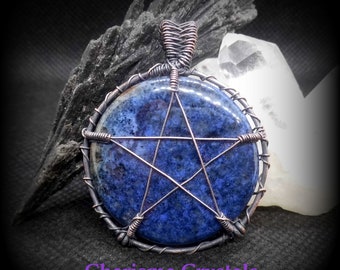 Dumortierite Crystal Pentacle Pendant Necklace, pentagram necklace, wiccan jewellery, pagan jewelry,