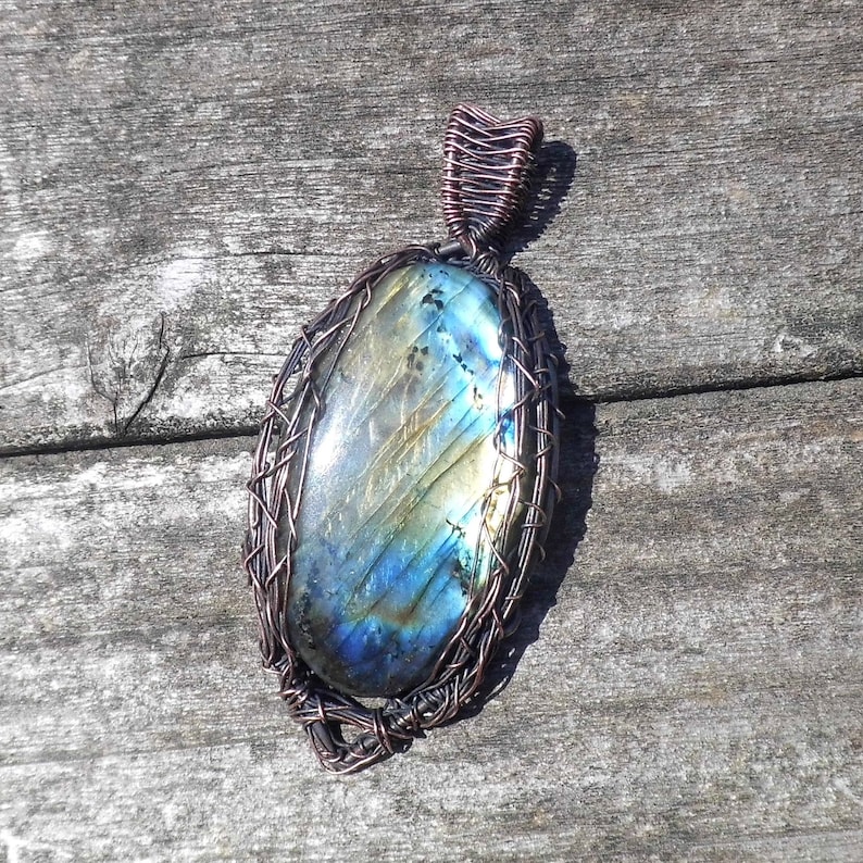 Blue Labradorite Large Rainbow Labradorite Pendant Necklace Rainbow crystal Bohemian jewelry Summer jewelry Wiccan Gold labradorite