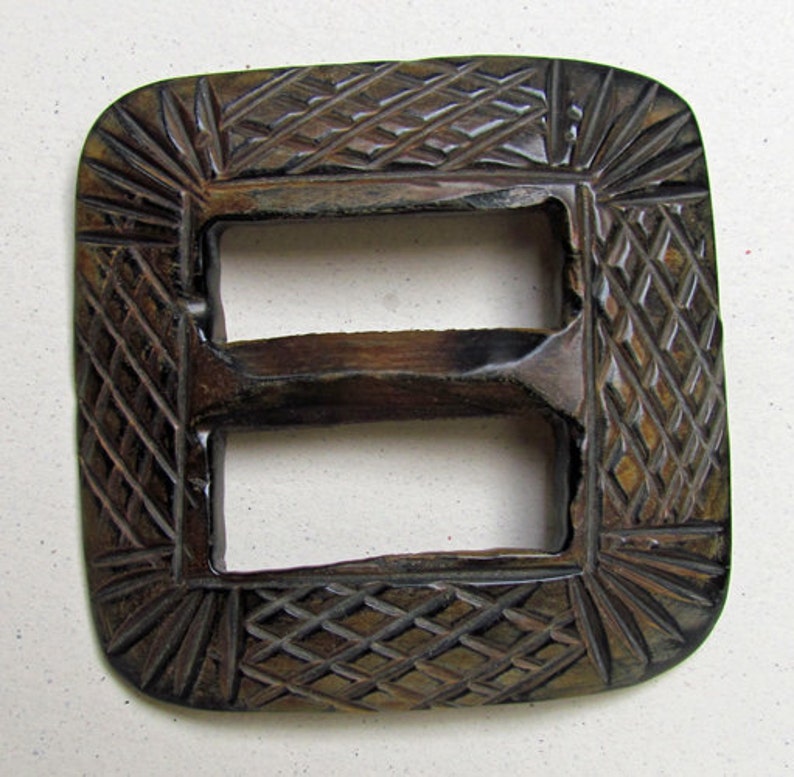 Useful For Fiber Artists Boho Look 2 12 Wide x 2 12 High Scarf Buckle Great Fashion Supply Etched Buffalo Horn Buckle Craftworkers