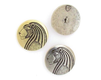 Egyptian Lion Metal Shank Button, Lost Wax Cast (25mm)