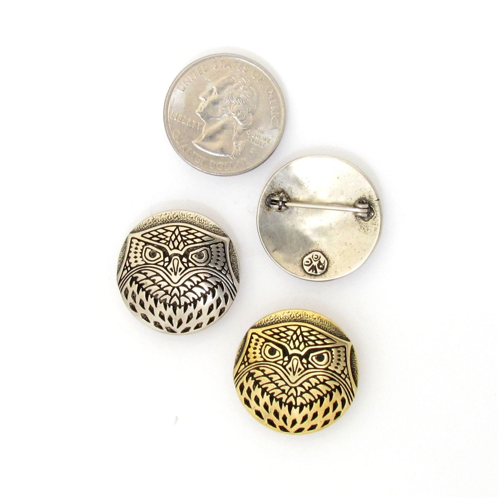 Oxidized Owl Brooch, RobertWGilmore Design, Cast in USA