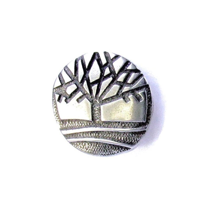 Winter Tree Design Shank Button, a stylized representation of a dormant tree during winter, 5/8 Inch, available in 3 different metal choices image 5