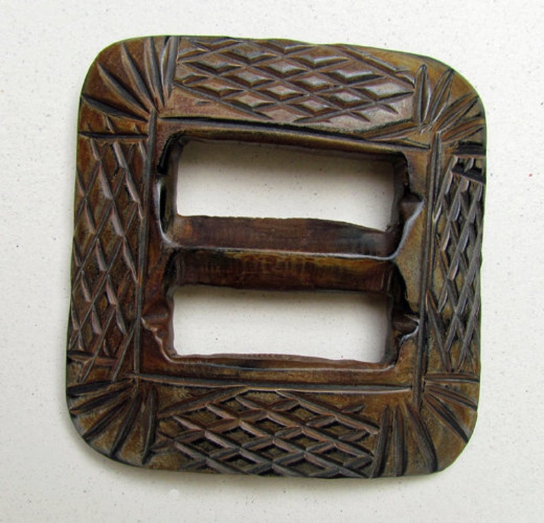 Useful For Fiber Artists Boho Look 2 12 Wide x 2 12 High Scarf Buckle Great Fashion Supply Etched Buffalo Horn Buckle Craftworkers