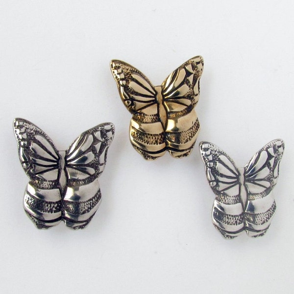 Small Butterfly Design Shank Button, from a sculptured original, cast and finished in the USA using the Lost Wax Casting Process