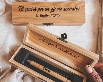 Portapenne in legno con incisione personalizzata, penna in bamboo con nome, portamatite idea regalo, festa del papà, anniversario,compleanno