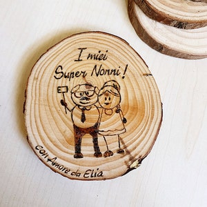 Calamita in legno personalizzata, festa dei nonni, legno naturale con incisione, calamita frigo