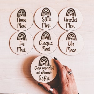 Cartoline Prime Tappe in legno, arcobaleno, regalo nascita, milestone cards, il mio primo anno, le mie prime tappe, baby card