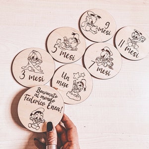Disney Prime Tappe in legno, Baby Paperino, regalo nascita, milestone cards, il mio primo anno, le mie prime tappe, baby card