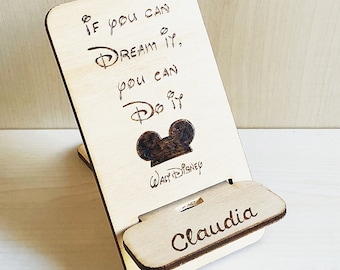 Personalized Docking Station, Wooden Mobile Phone Stand With Custom Engraving, Electronic Stand