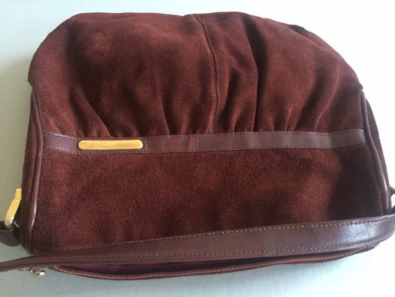 MAROON Handbag Bordeaux Red Suede Leather Metal E… - image 4