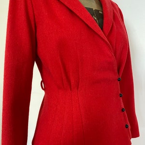 WOOL Suit Red Fitted Jacket A-Line Skirt Size Small Medium Vintage 1980s