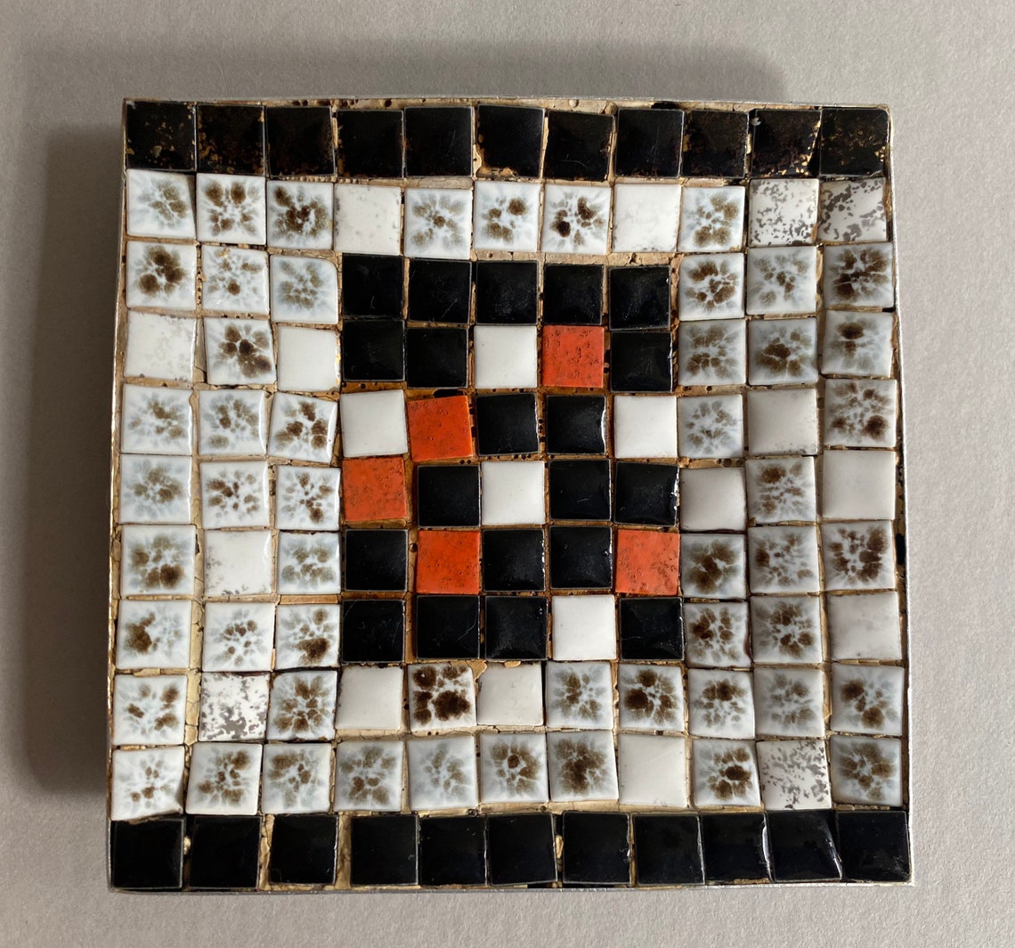 MOSAIC Tile Ashtray Square Shape Vintage black Orange White Etsy