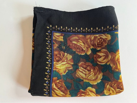 Wool Scarf ROSES Gold Green Brown Black Floral Pa… - image 4