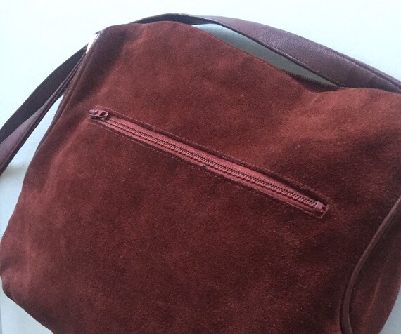 MAROON Handbag Bordeaux Red Suede Leather Metal E… - image 5