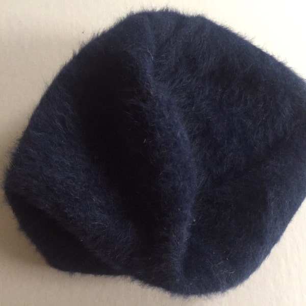ANGORA Beret BETMAR Navy Blue White Lining Made in France