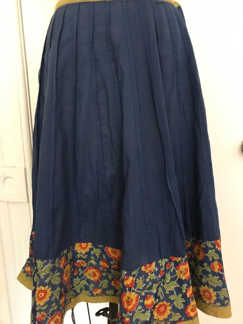 INDIAN Skirt Gauze Cotton Blue Pleaded Floral Trim One Size - Etsy