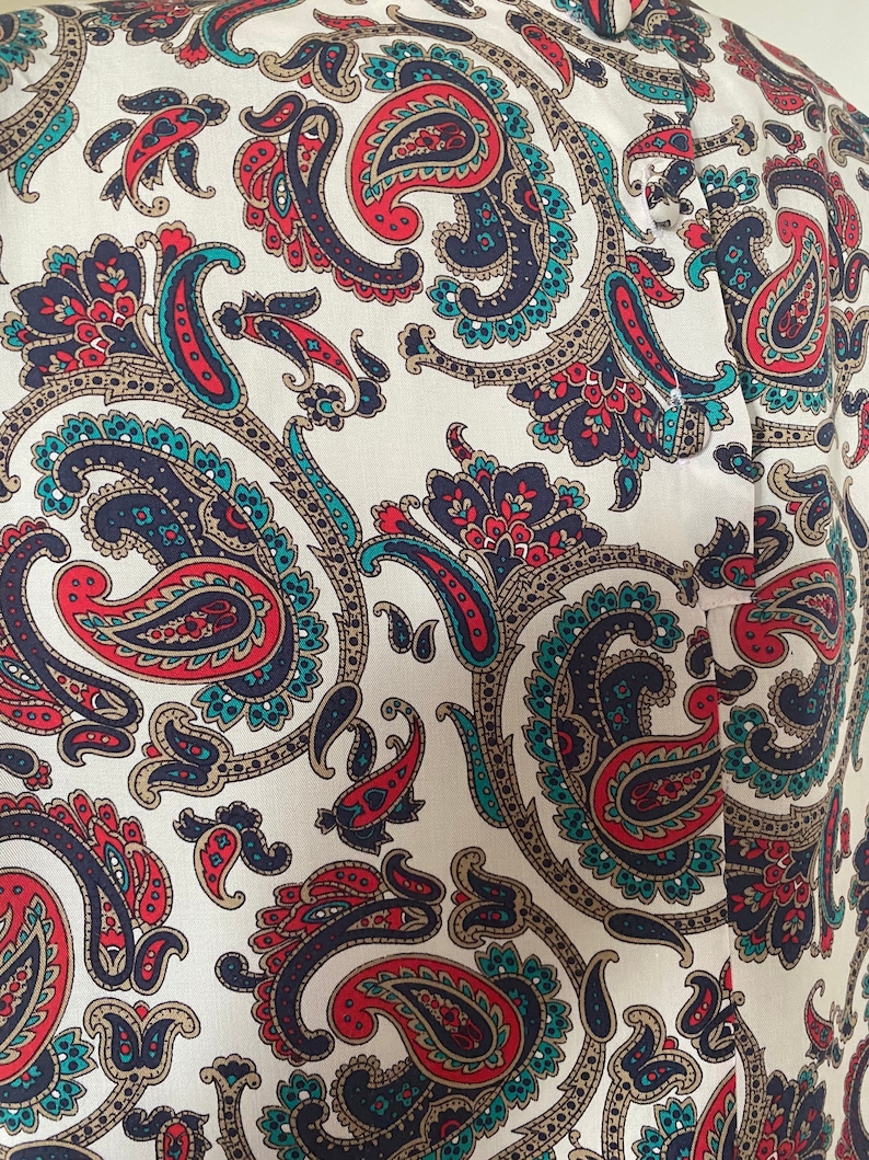 Bank Size 8 Medium Small Padded Shoulders Vintage 1980s PAISELY Pattern Blouse Joseph A
