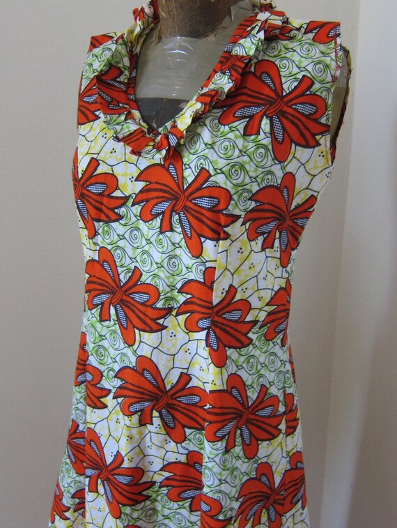 Dress AFRICAN PRINT Cotton Red Yellow Green Ruffl… - image 1