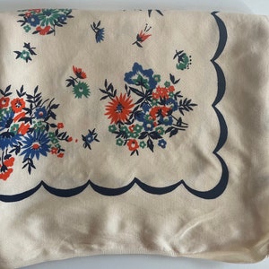 TABLECLOTH Cotton Blend Blue Orange Green Flowers Cream GERMAN Origin Vintage
