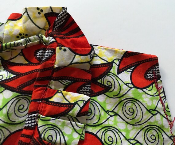 Dress AFRICAN PRINT Cotton Red Yellow Green Ruffl… - image 7