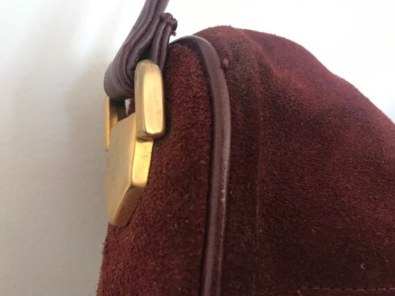 MAROON Handbag Bordeaux Red Suede Leather Metal E… - image 6