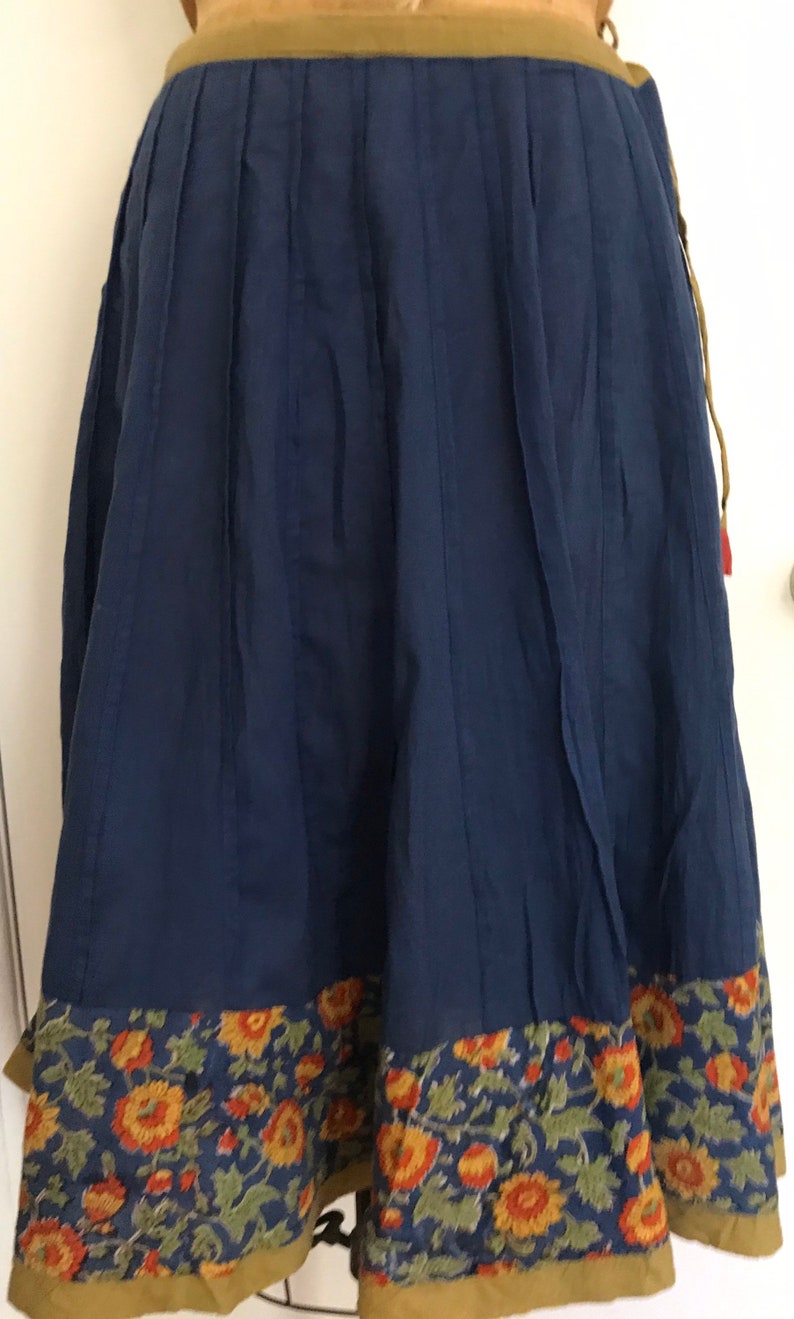 INDIAN Skirt Gauze Cotton Blue Pleaded Floral Trim One Size - Etsy