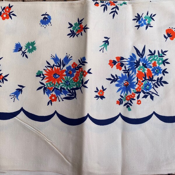 Navy Blue Flowers Checkered Rectangle Tablecloth