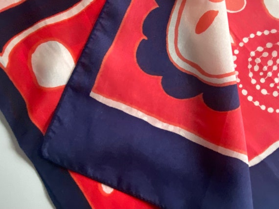 SCARF Navy Blue Red Orange White Amorphous Patter… - image 8