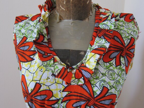 Dress AFRICAN PRINT Cotton Red Yellow Green Ruffl… - image 4