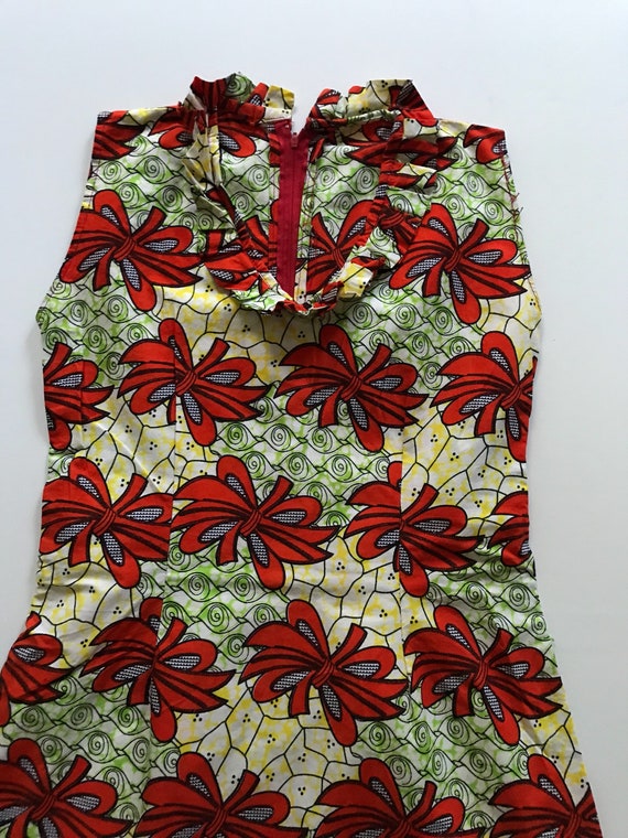 Dress AFRICAN PRINT Cotton Red Yellow Green Ruffl… - image 2