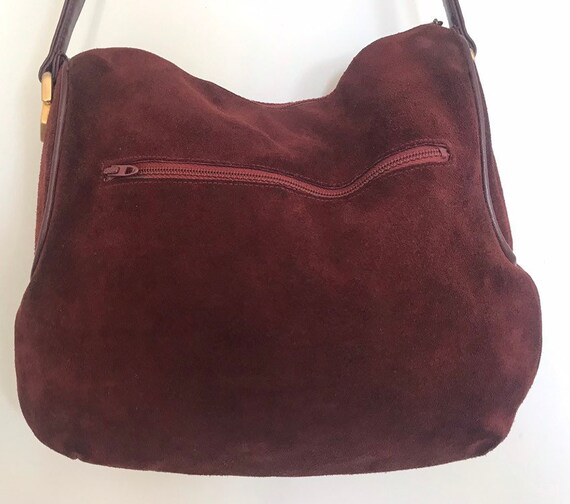 MAROON Handbag Bordeaux Red Suede Leather Metal E… - image 8