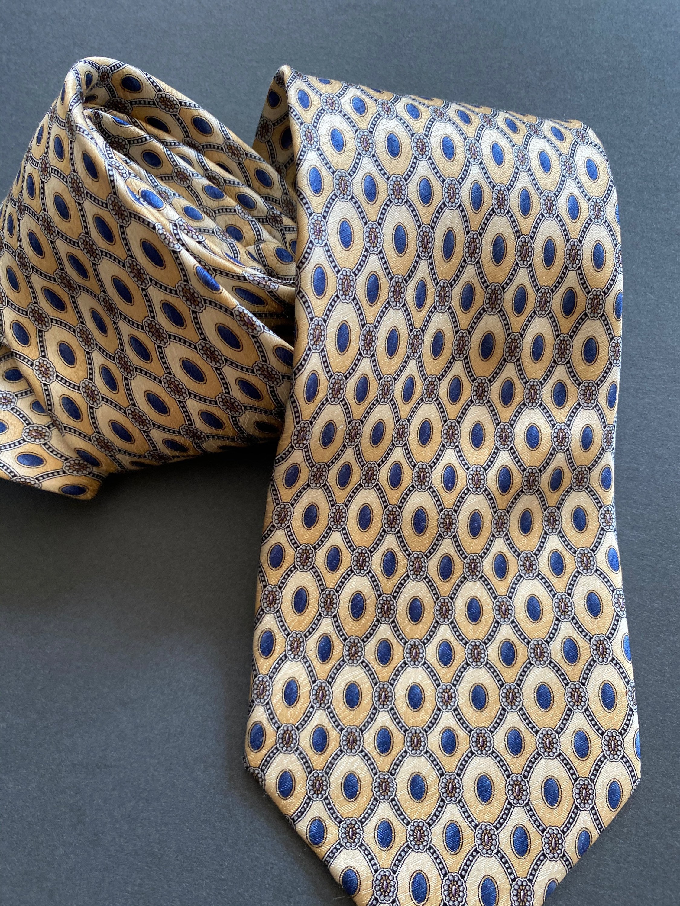 PIERRE CARDIN Silk Necktie Beige Gold Blue Brown Pattern Made | Etsy