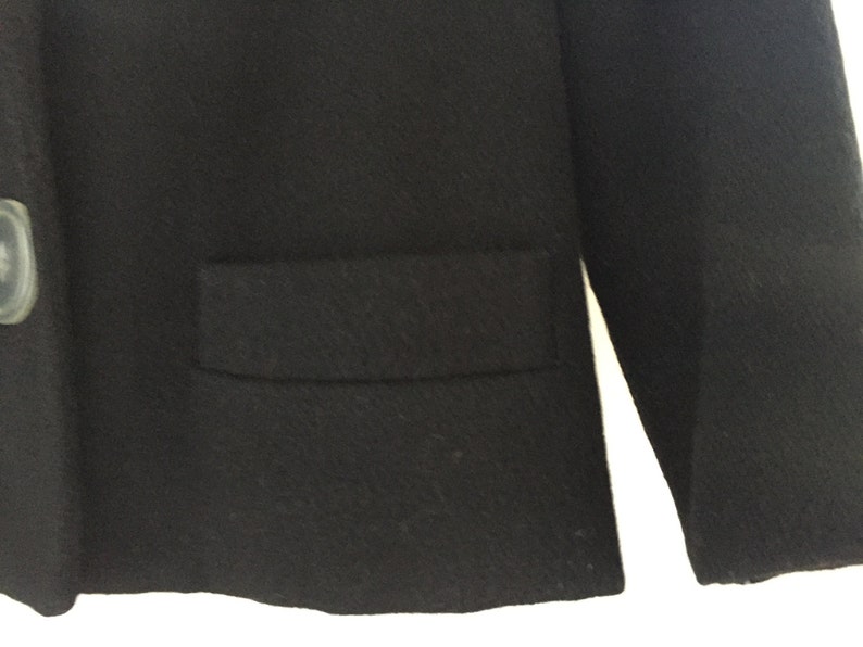 1960s WOOL Blazer Black Oversized Collar and Buttons Size Medium Large Mod Mad Men Era Vintage