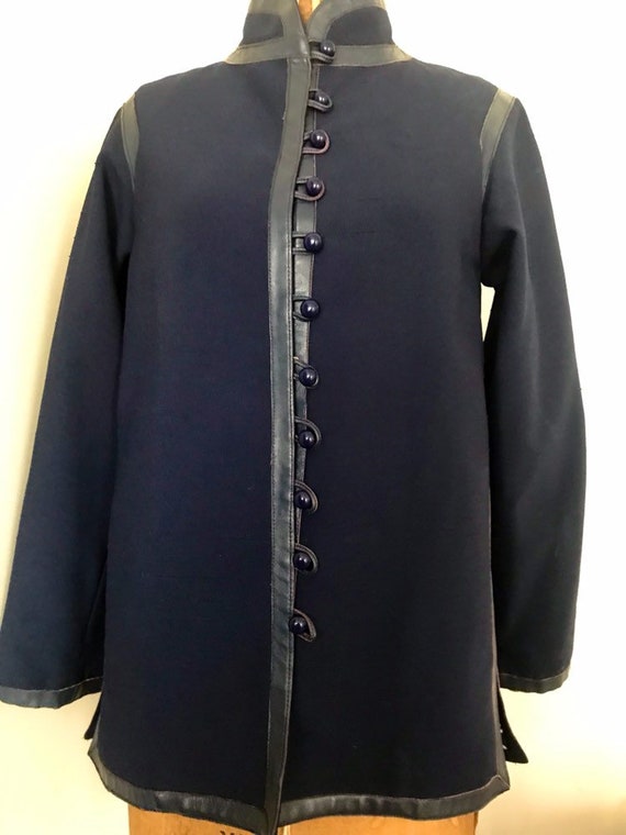 LILLI ANN 1960s Jacket Tunic Style Navy Blue Leat… - image 1