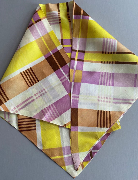 KERCHIEF Head Scarf Geometric Pattern Yellow Copp… - image 6