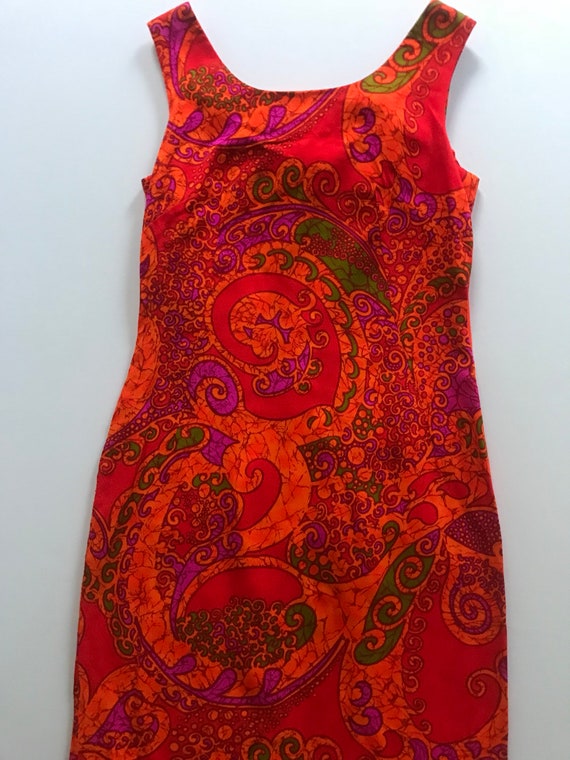 Hawaiian Cocktail Dress Paisley Batik Maxi Length Orange hawaiian cocktail dress paisley batik maxi length orange