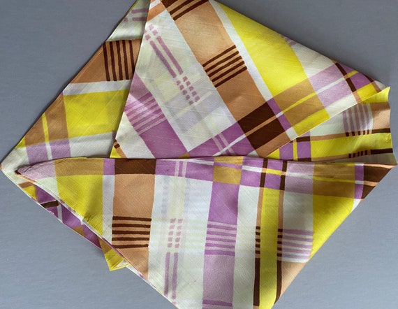 KERCHIEF Head Scarf Geometric Pattern Yellow Copp… - image 2