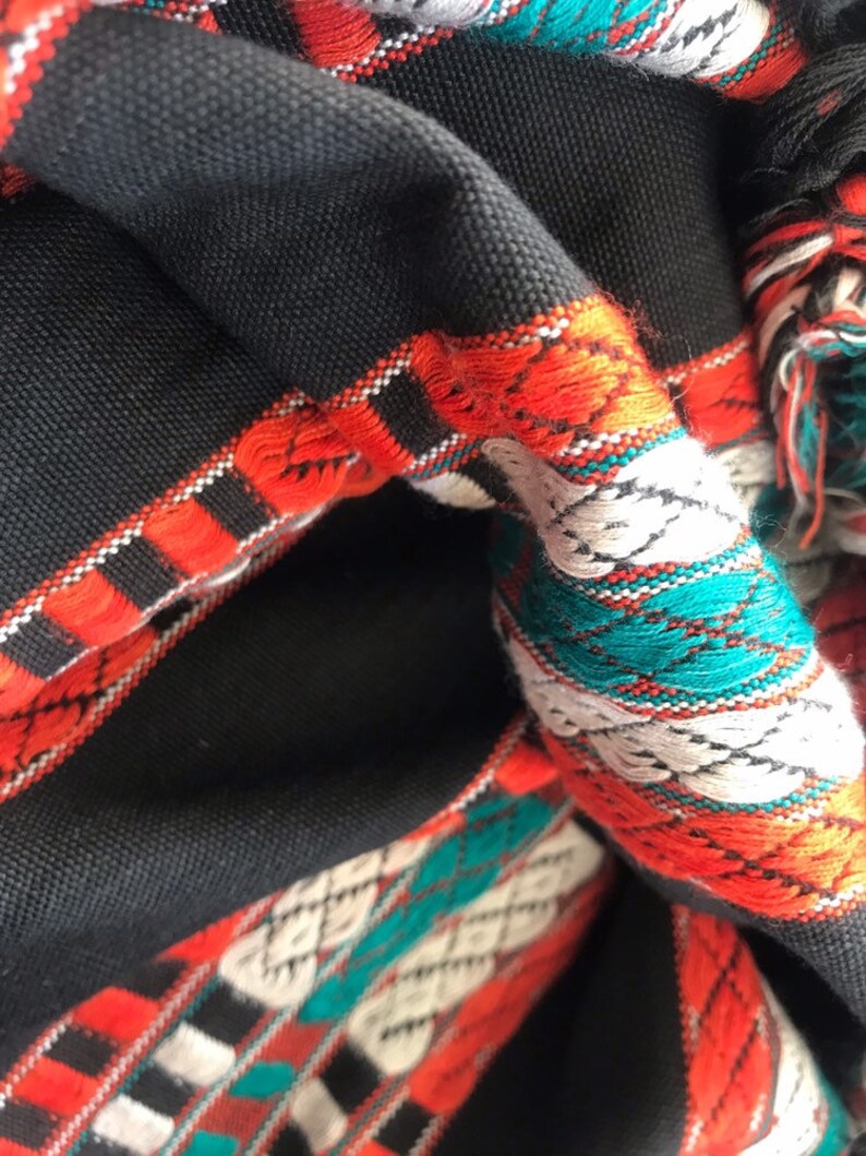 WOVEN INDIAN Skirt Supercraft Vertical Pattern Black Orange Red White Turquoise Size Medium Vintage