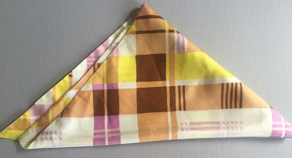 KERCHIEF Head Scarf Geometric Pattern Yellow Copp… - image 4