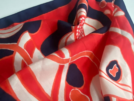 SCARF Navy Blue Red Orange White Amorphous Patter… - image 6