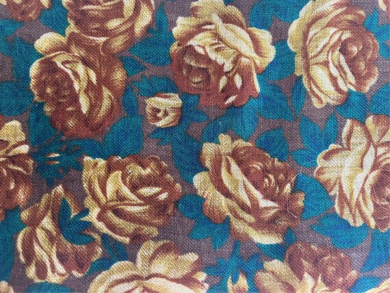 Wool Scarf ROSES Gold Green Brown Black Floral Pa… - image 10