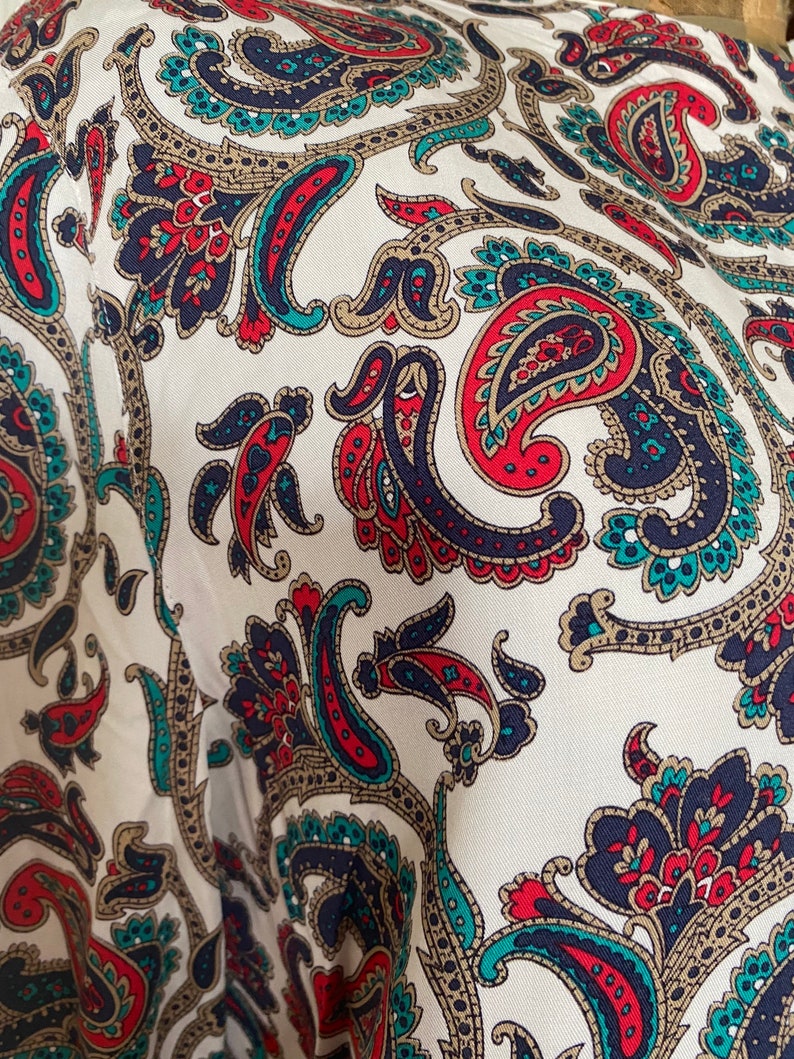 Bank Size 8 Medium Small Padded Shoulders Vintage 1980s PAISELY Pattern Blouse Joseph A
