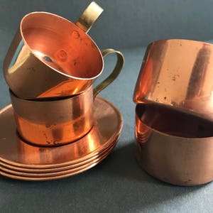 COPPER Cup Saucer Toy Miniature PRICE Products Bellmawr NJ Made in Taiwan Set of Four Vintage